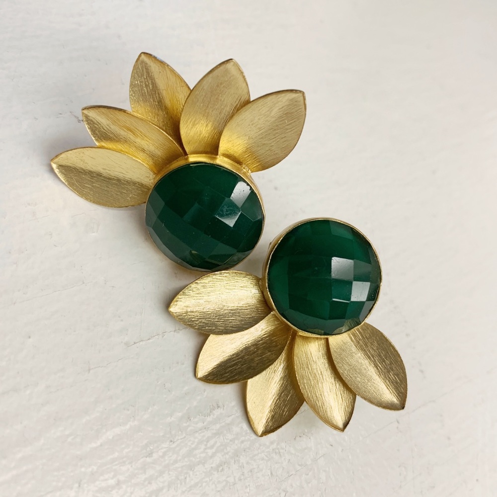 Gold & Green Large Earrings
